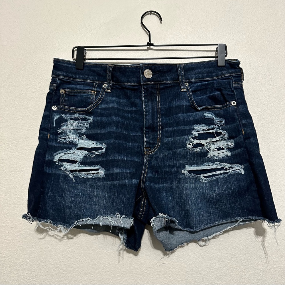 American eagle ne(x)t level stretch hi-rise shortie distressed dark wash size 14